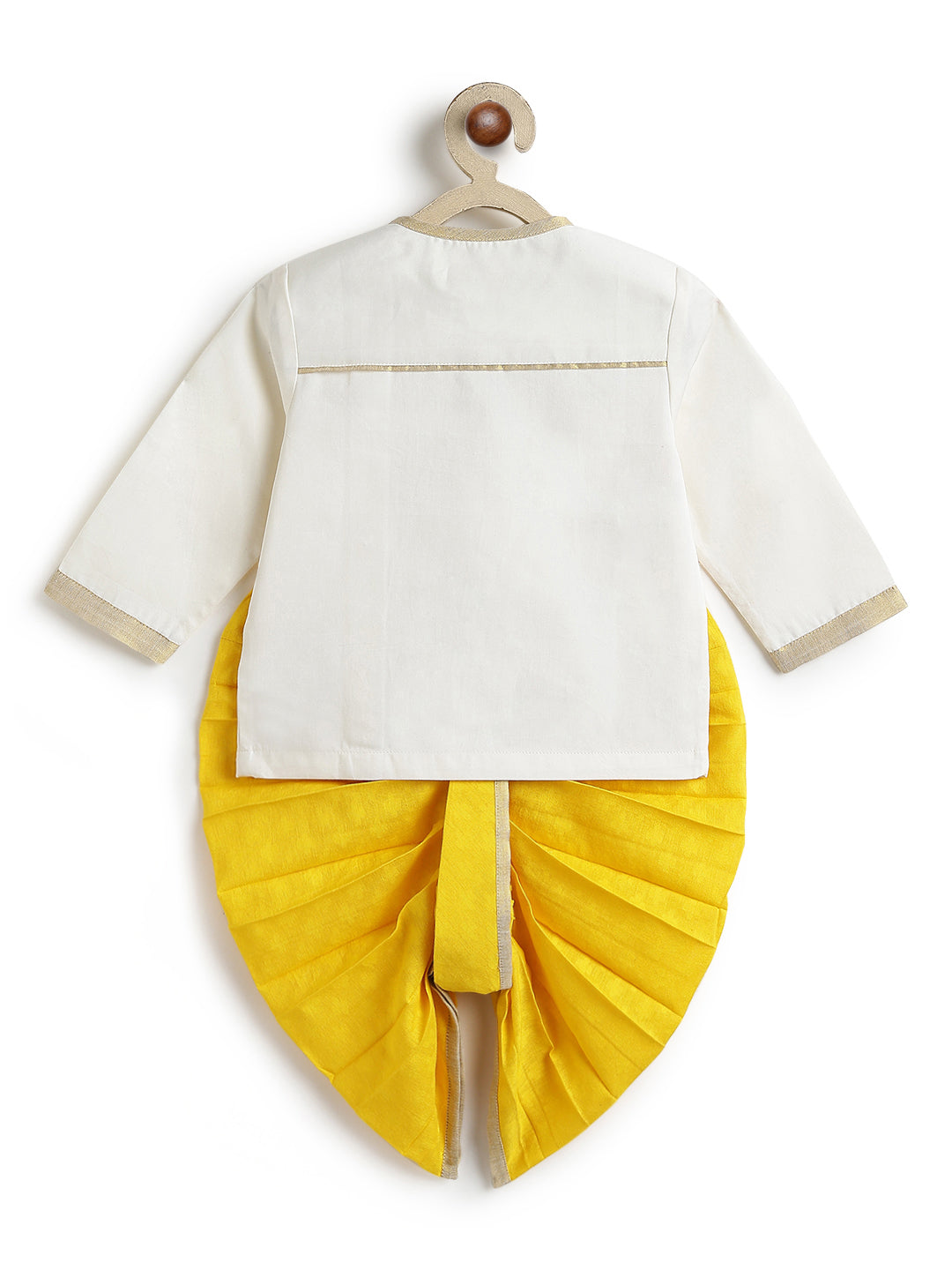 Tiber Taber Baby Boys Cream and Marigold Yellow Cotton Embroidered Kurta Dhoti Set Regular Fit Festive Wear