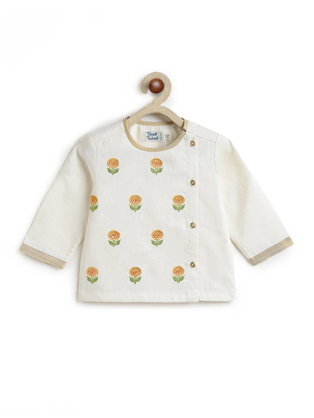 Tiber Taber Baby Boys Cream and Marigold Yellow Cotton Embroidered Kurta Dhoti Set Regular Fit Festive Wear