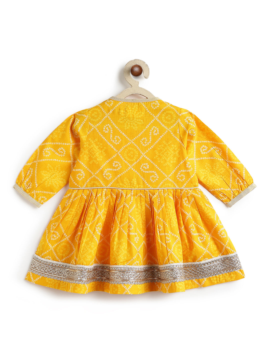 Tiber Taber Baby Girls Yellow Cotton Bandhani Printed Angrakha Kurta and Salwar Set Regular Fit Festive Wear