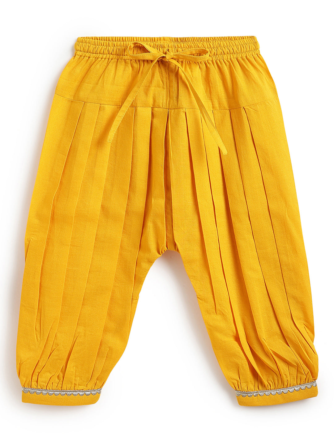 Tiber Taber Baby Girls Yellow Cotton Bandhani Printed Angrakha Kurta and Salwar Set Regular Fit Festive Wear