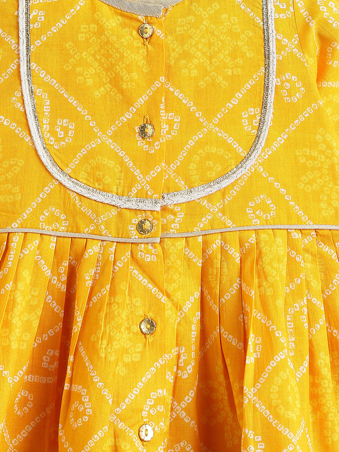 Tiber Taber Baby Girls Yellow Cotton Bandhani Printed Angrakha Kurta and Salwar Set Regular Fit Festive Wear