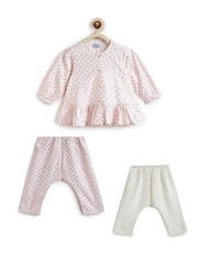 Tiber Taber Baby Girls Pink and Cream Floral Printed Kurta Set Pack of 3 Regular Fit Festive Wear