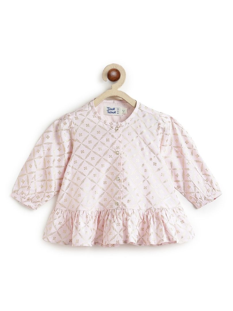 Tiber Taber Baby Girls Pink and Cream Floral Printed Kurta Set Pack of 3 Regular Fit Festive Wear