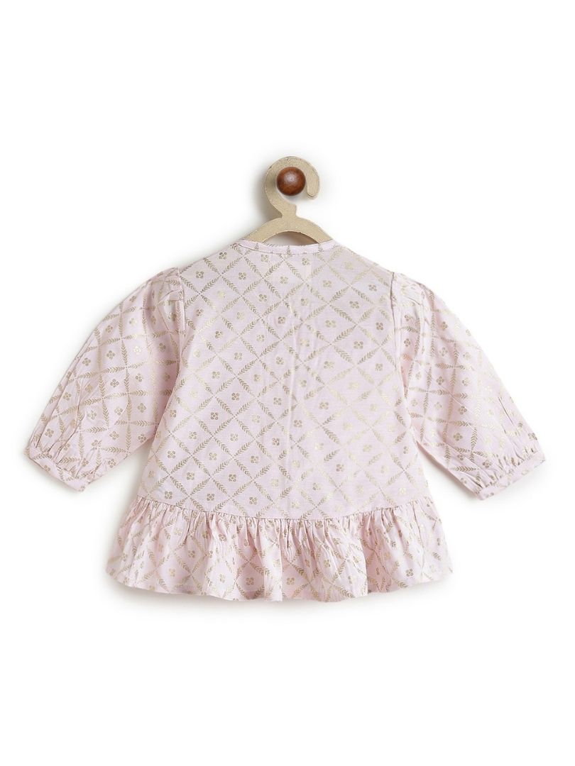 Tiber Taber Baby Girls Pink and Cream Floral Printed Kurta Set Pack of 3 Regular Fit Festive Wear