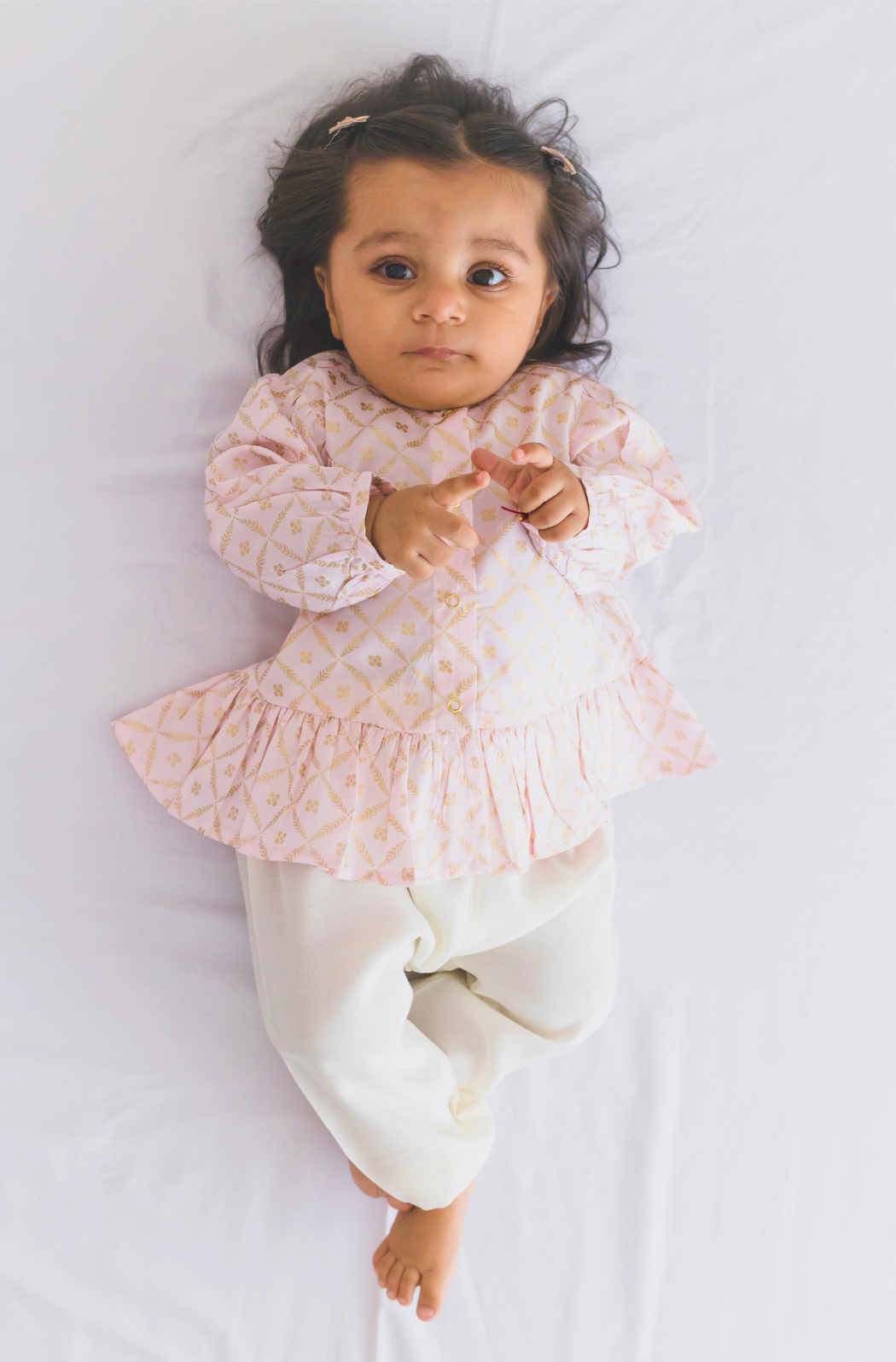 Tiber Taber Baby Girls Pink and Cream Floral Printed Kurta Set Pack of 3 Regular Fit Festive Wear