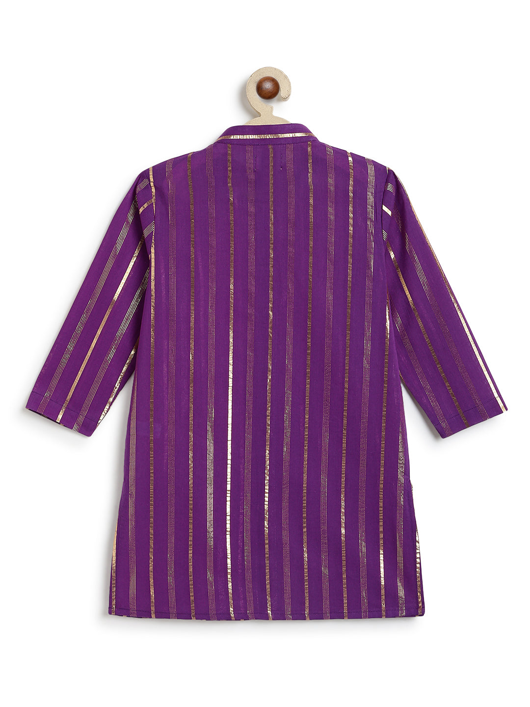 Tiber Taber Baby Boys Purple and Gold Striped Kurta Pyjama Set Regular Fit Festive Wear