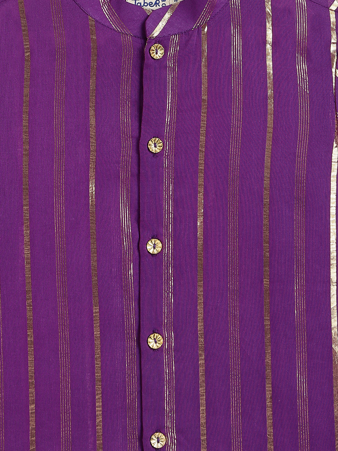 Tiber Taber Baby Boys Purple and Gold Striped Kurta Pyjama Set Regular Fit Festive Wear