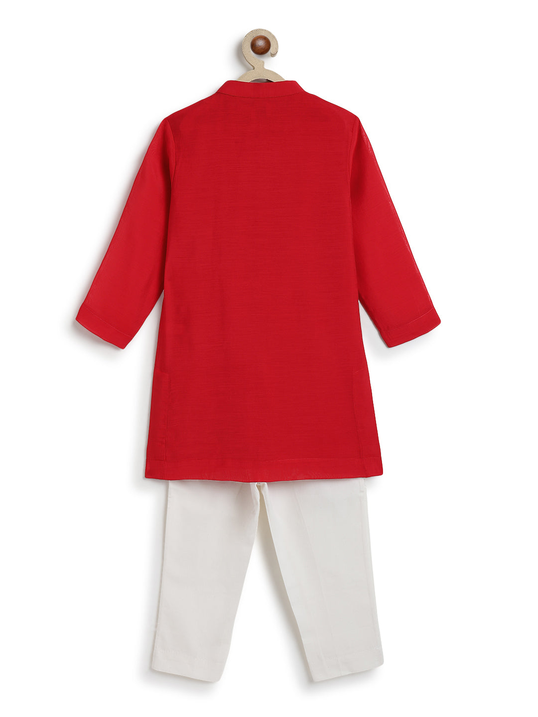 Tiber Taber Baby Boys Red Cotton Kurta Pyjama Set with Gold Lurex Detail Regular Fit Festive Wear
