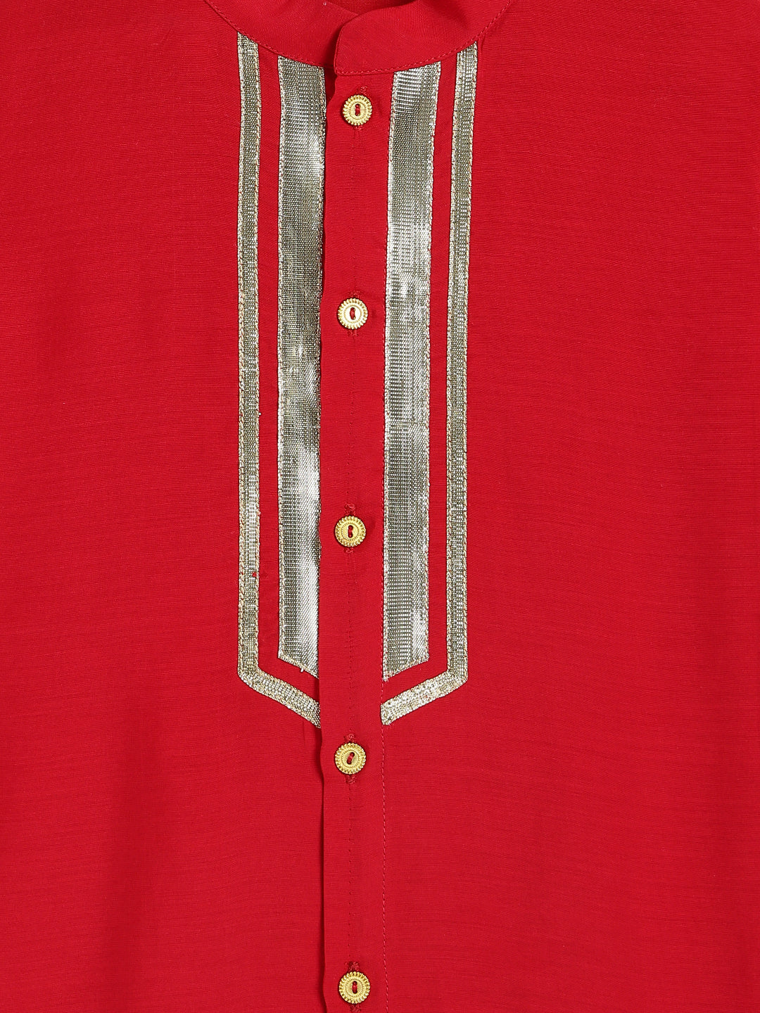 Tiber Taber Baby Boys Red Cotton Kurta Pyjama Set with Gold Lurex Detail Regular Fit Festive Wear