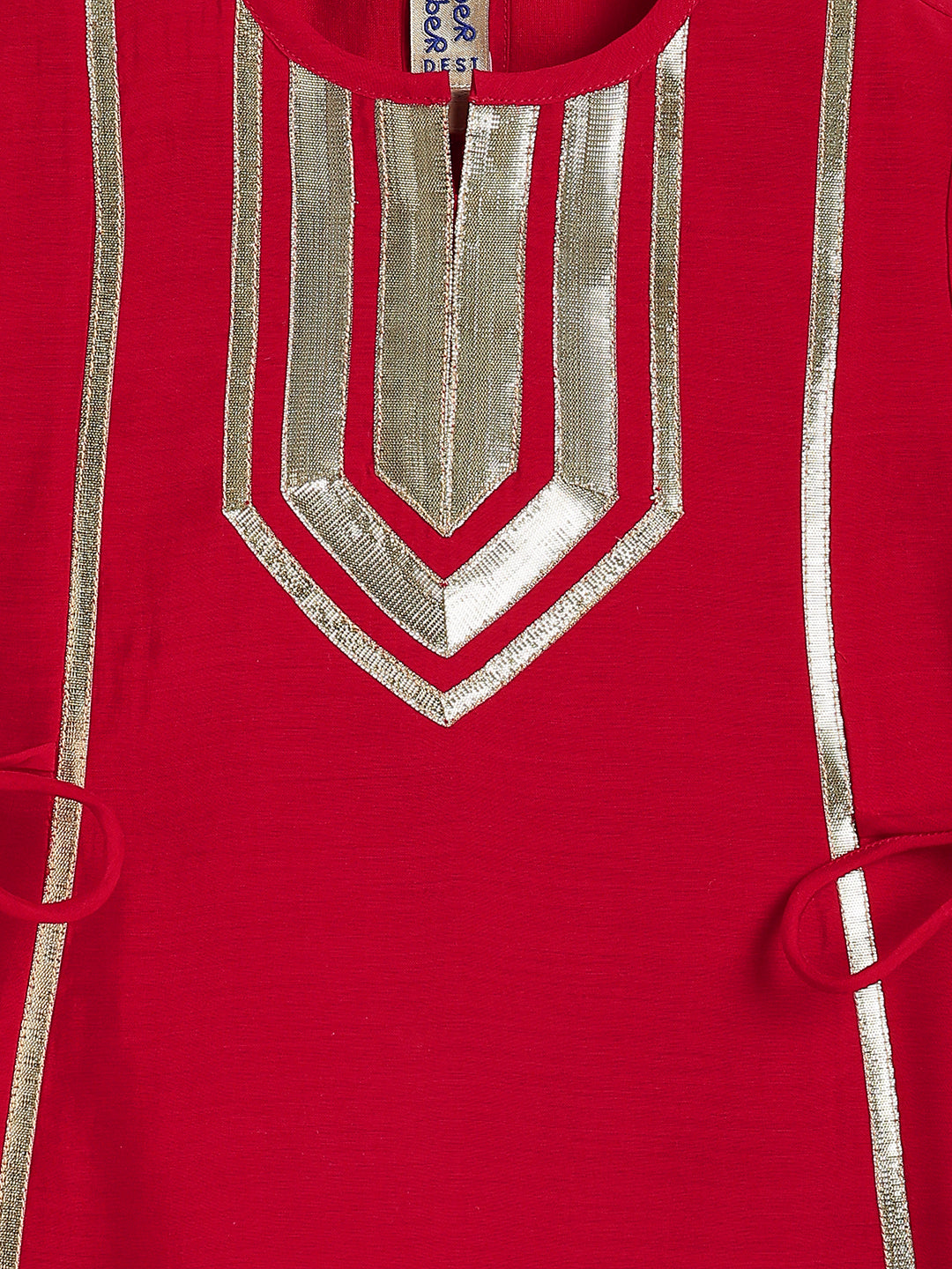 Tiber Taber Girls Red and Cream Cotton Blend Suit Set with Gold Lurex Detail Regular Fit Festive Wear