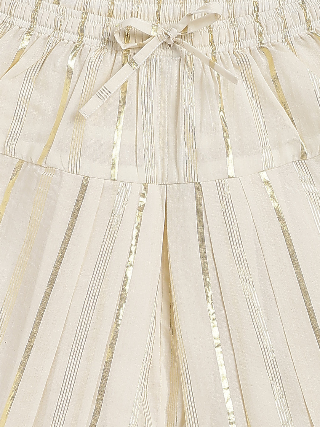 Tiber Taber Girls Red and Cream Cotton Blend Suit Set with Gold Lurex Detail Regular Fit Festive Wear