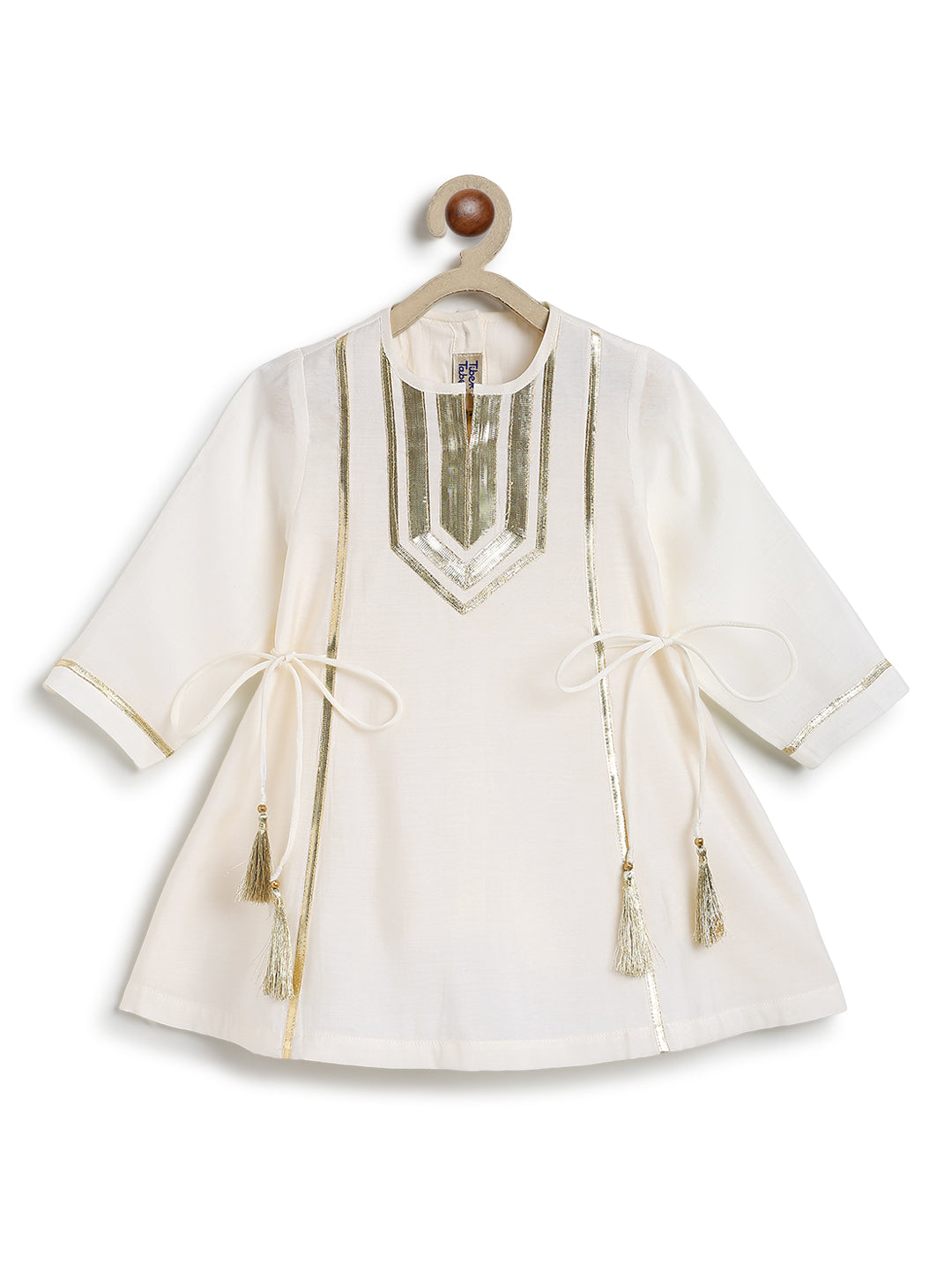 Tiber Taber Girls Cream and Purple Cotton Blend Suit Set with Gota Detail Regular Fit Festive Wear