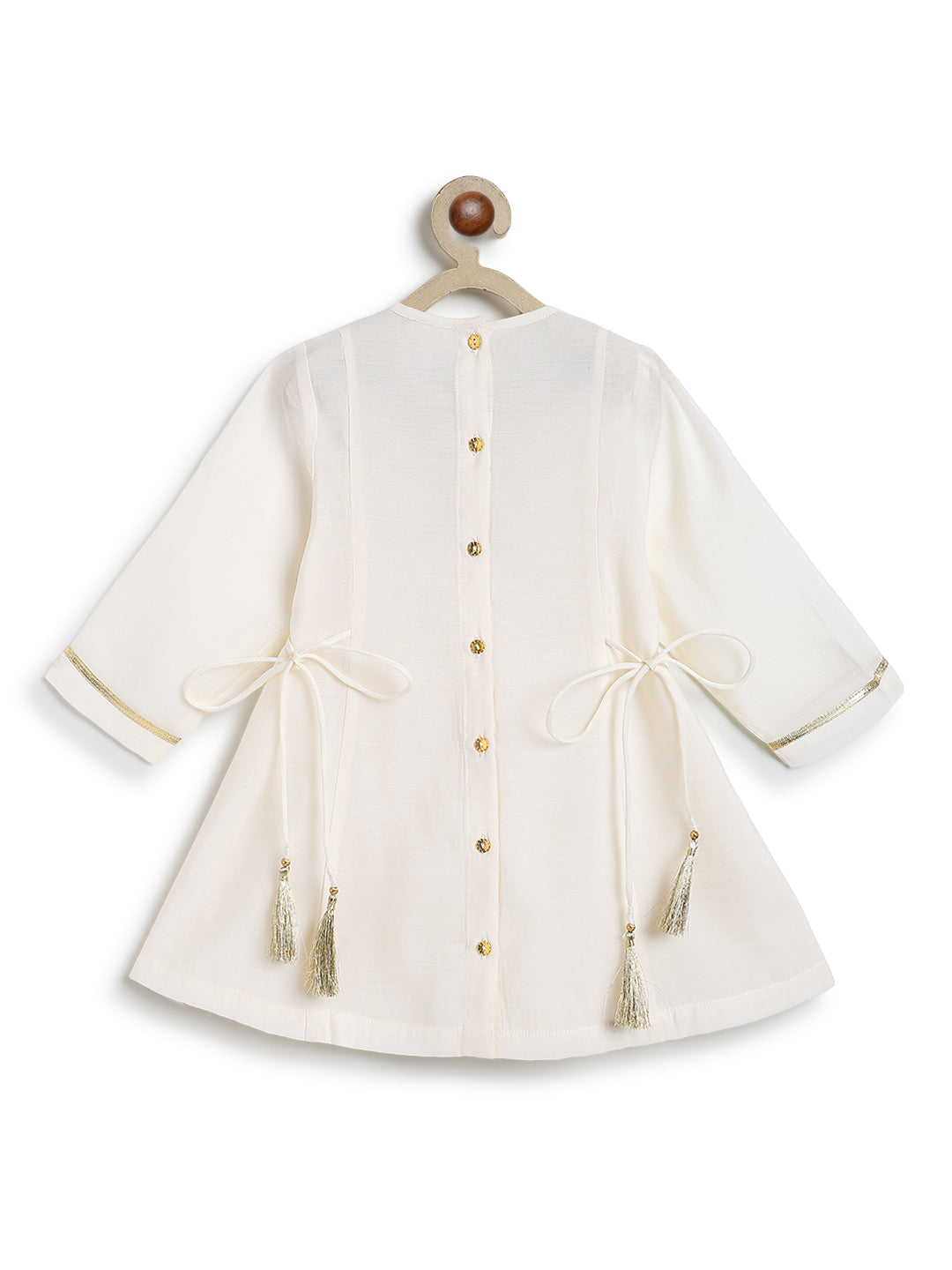 Tiber Taber Girls Cream and Purple Cotton Blend Suit Set with Gota Detail Regular Fit Festive Wear