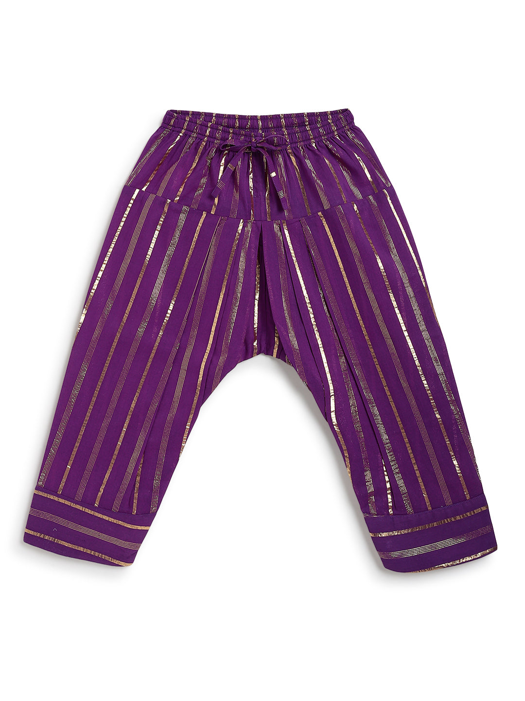 Tiber Taber Girls Cream and Purple Cotton Blend Suit Set with Gota Detail Regular Fit Festive Wear