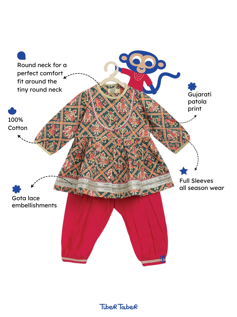 Tiber Taber Baby Boys Red Cotton Kurta Pyjama Set with Gold Lurex Detail Regular Fit Festive Wear