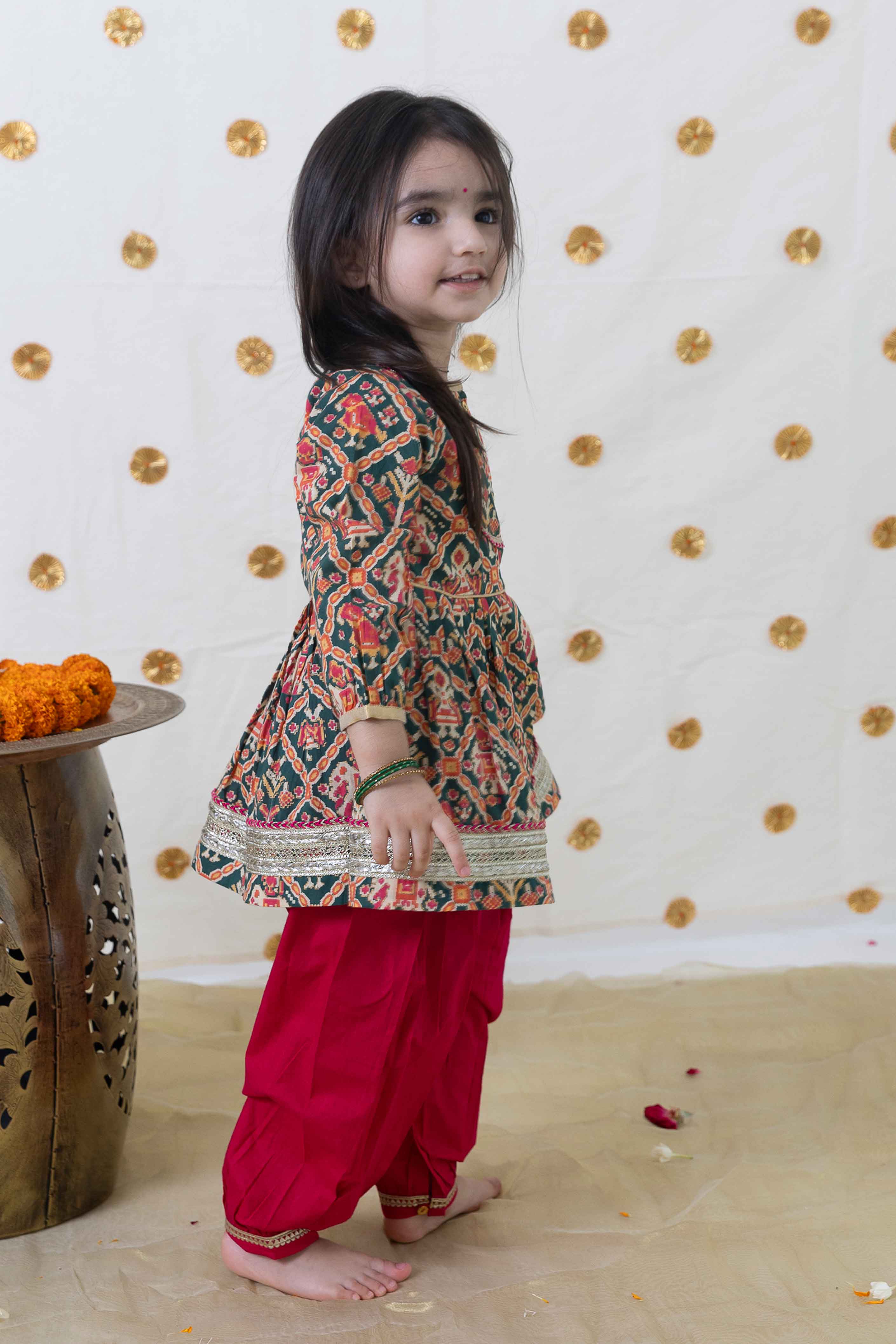 Tiber Taber Baby Boys Red Cotton Kurta Pyjama Set with Gold Lurex Detail Regular Fit Festive Wear