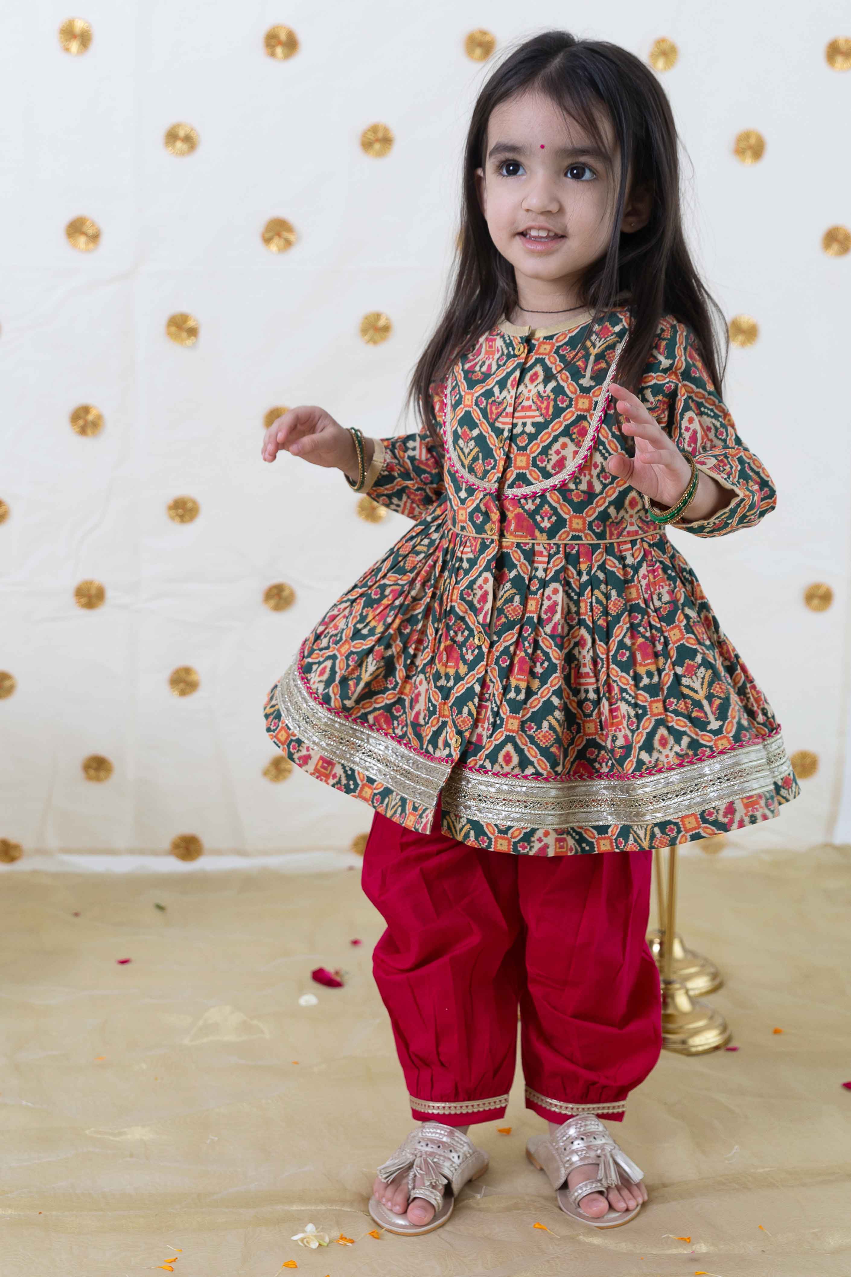 Tiber Taber Baby Boys Red Cotton Kurta Pyjama Set with Gold Lurex Detail Regular Fit Festive Wear
