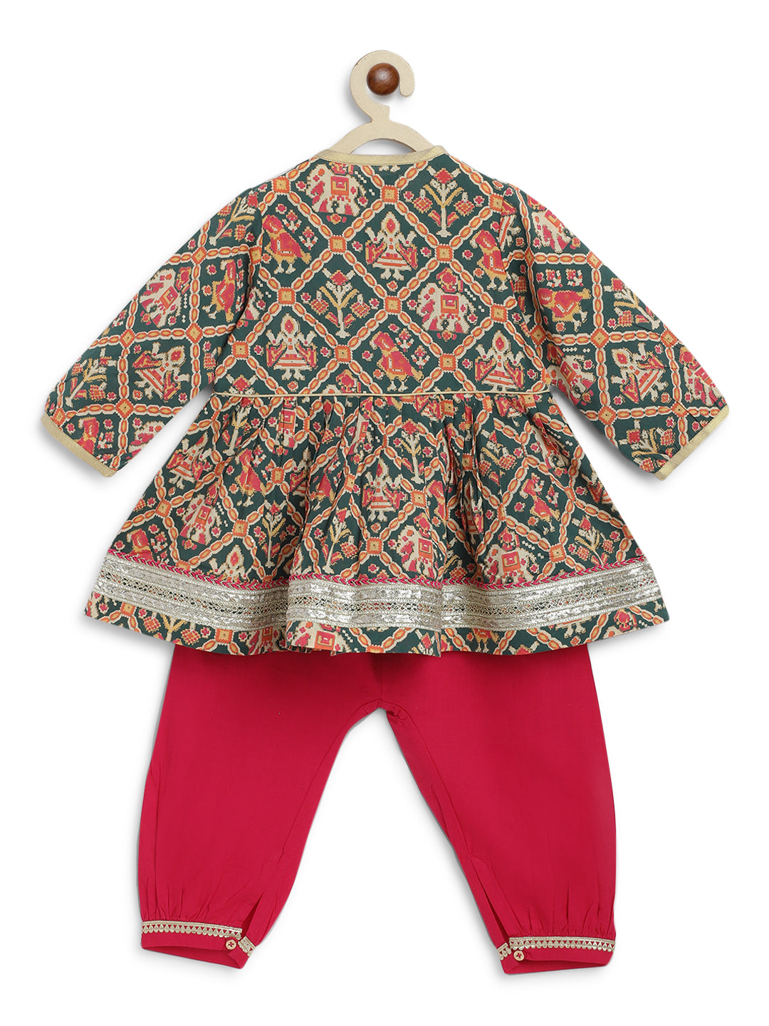 Tiber Taber Baby Boys Red Cotton Kurta Pyjama Set with Gold Lurex Detail Regular Fit Festive Wear