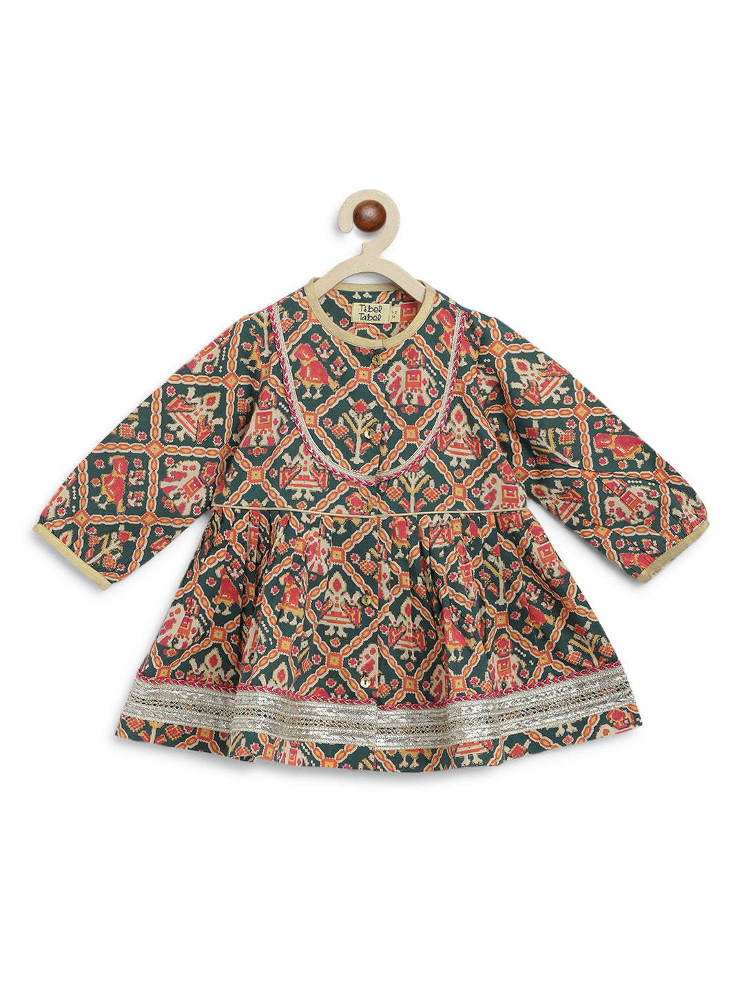 Tiber Taber Baby Boys Red Cotton Kurta Pyjama Set with Gold Lurex Detail Regular Fit Festive Wear