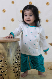 Tiber Taber Baby Boys Printed Kurta and Pyjama Set, Light Blue and White