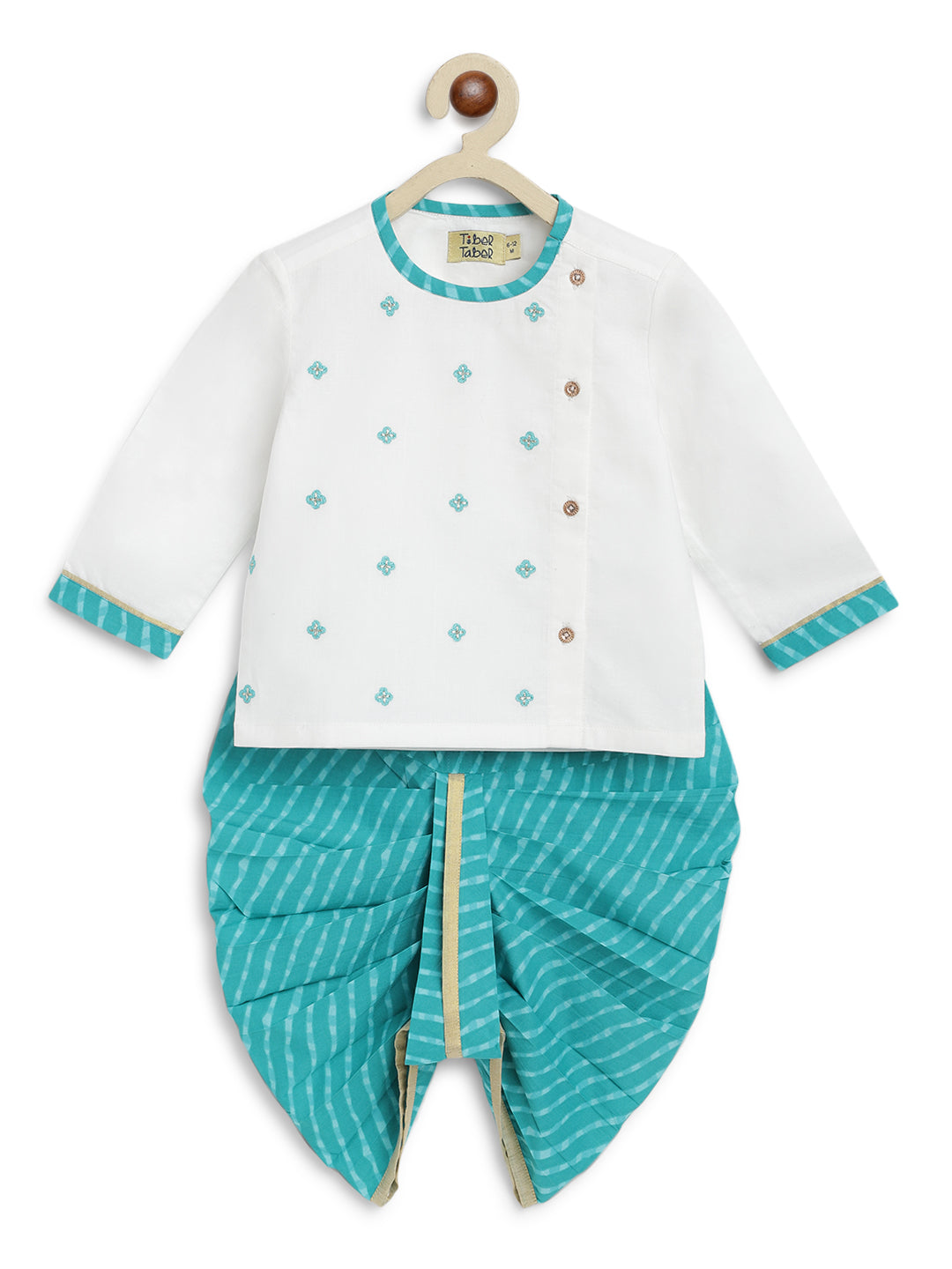 Tiber Taber Baby Boys Printed Kurta and Pyjama Set, Light Blue and White