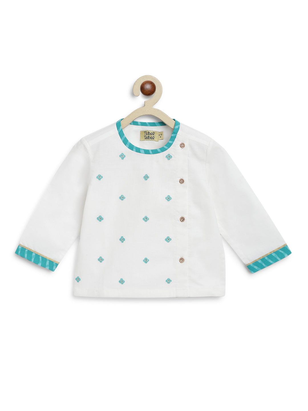 Tiber Taber Baby Boys Printed Kurta and Pyjama Set, Light Blue and White