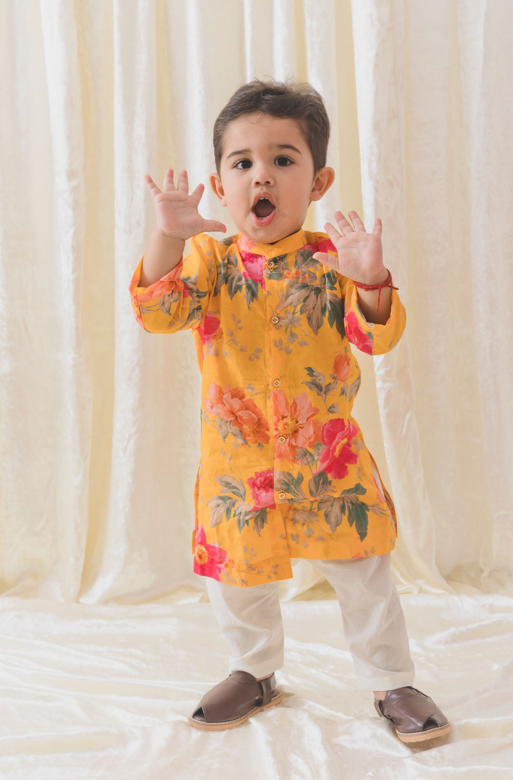 Tiber Taber Baby Boys Printed Kurta and Pyjama Set, Mustard Yellow