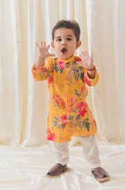 Tiber Taber Baby Boys Printed Kurta and Pyjama Set, Mustard Yellow