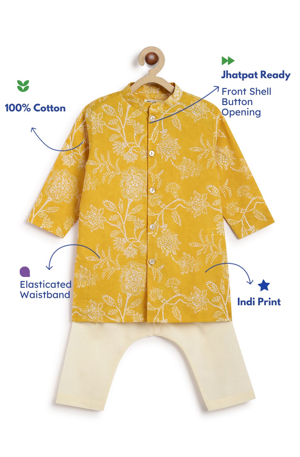 Tiber Taber Baby Boys Printed Kurta and Pyjama Set, Yellow
