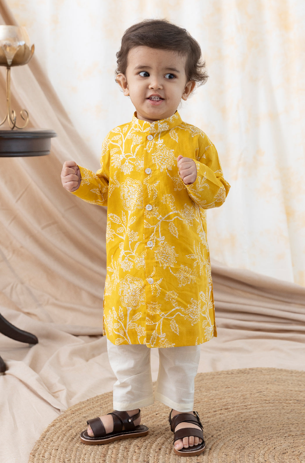 Tiber Taber Baby Boys Printed Kurta and Pyjama Set, Yellow