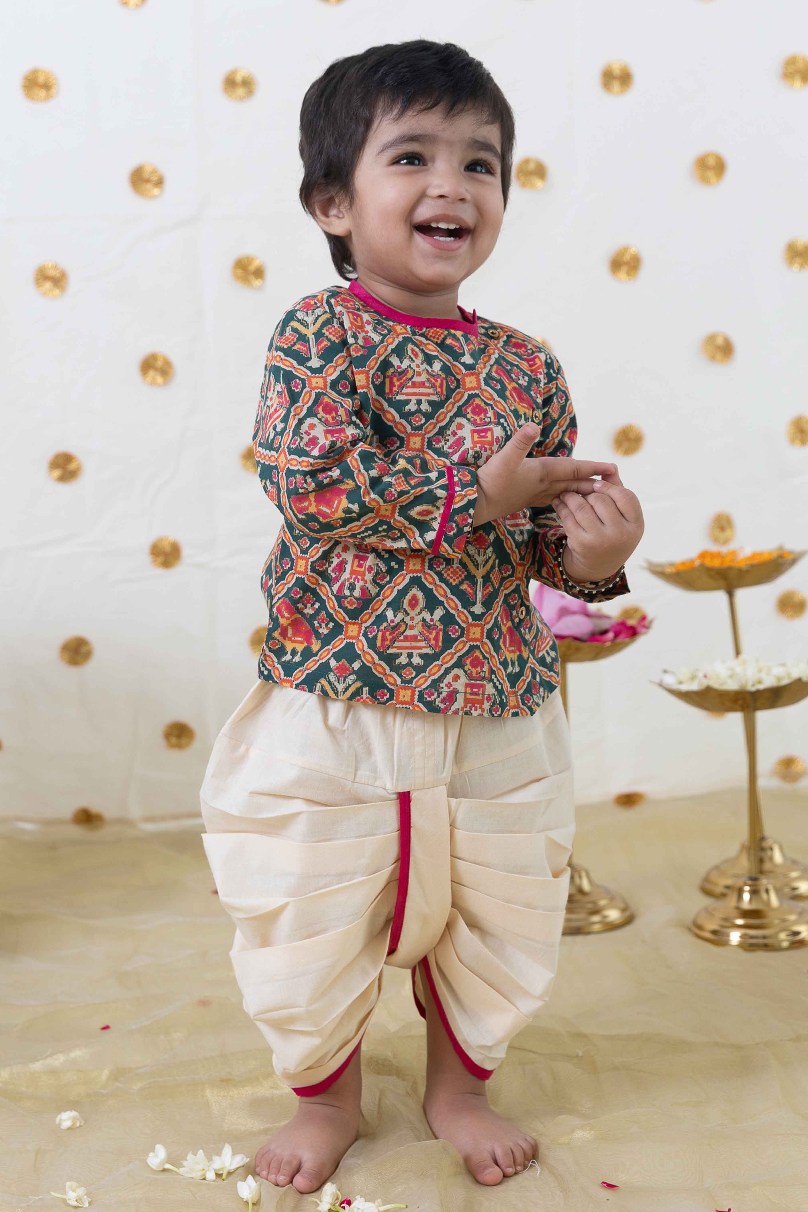 Tiber Taber Baby Boys Printed Kurta and Pyjama Set, Green