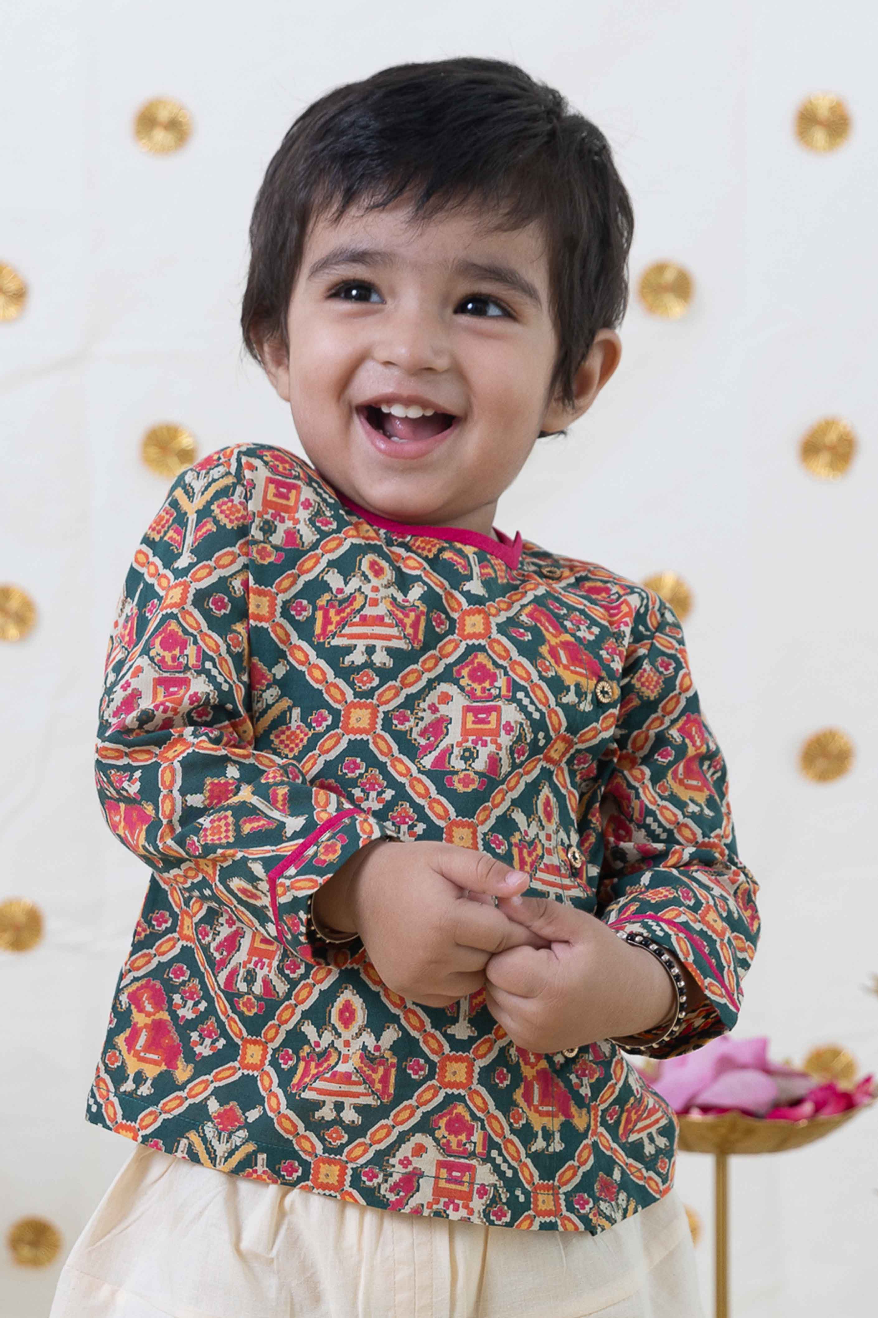 Tiber Taber Baby Boys Printed Kurta and Pyjama Set, Green