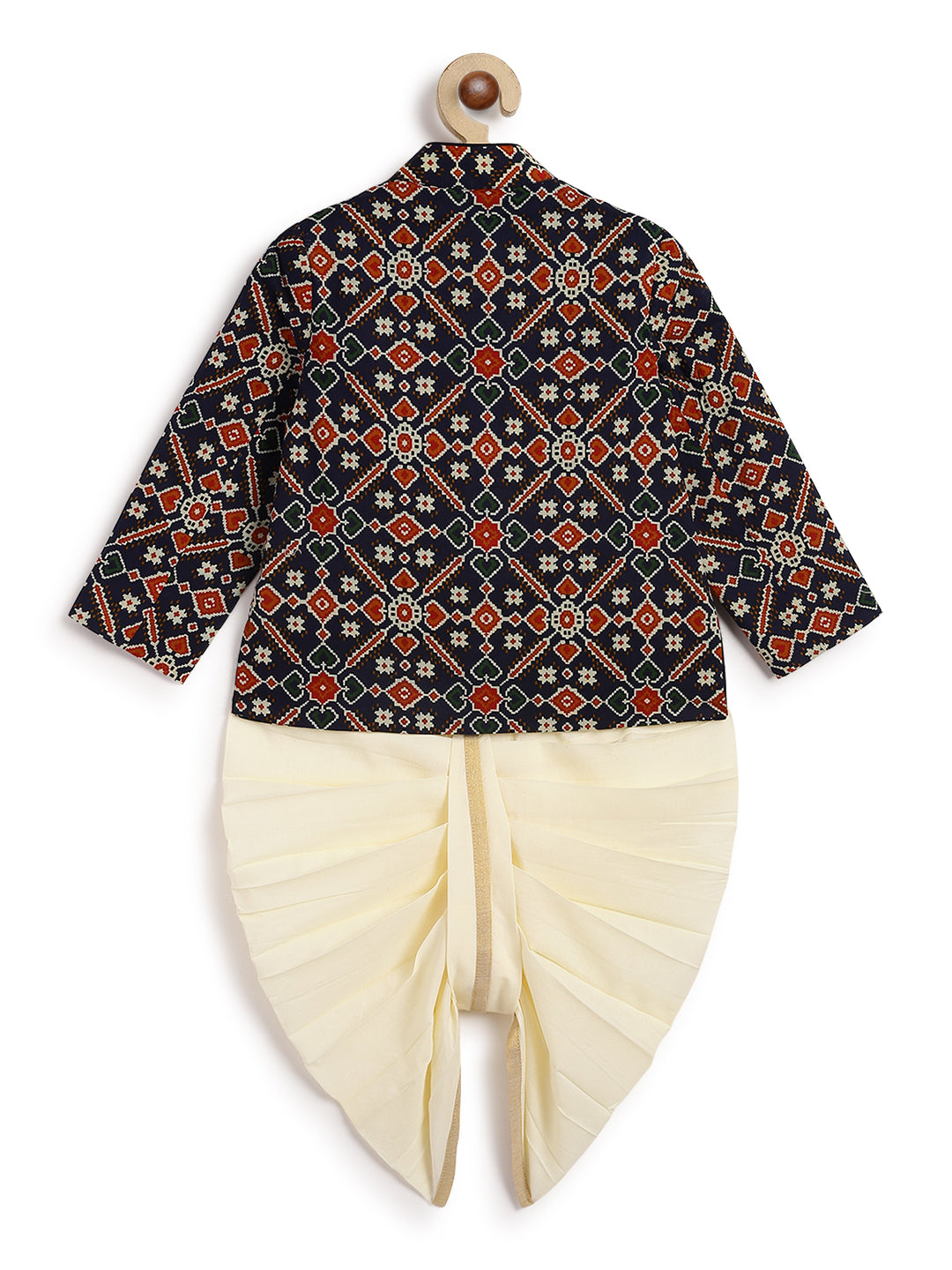 Tiber Taber Baby Boys Geometric Print Kurta and Dhoti Set, Navy Blue and Cream