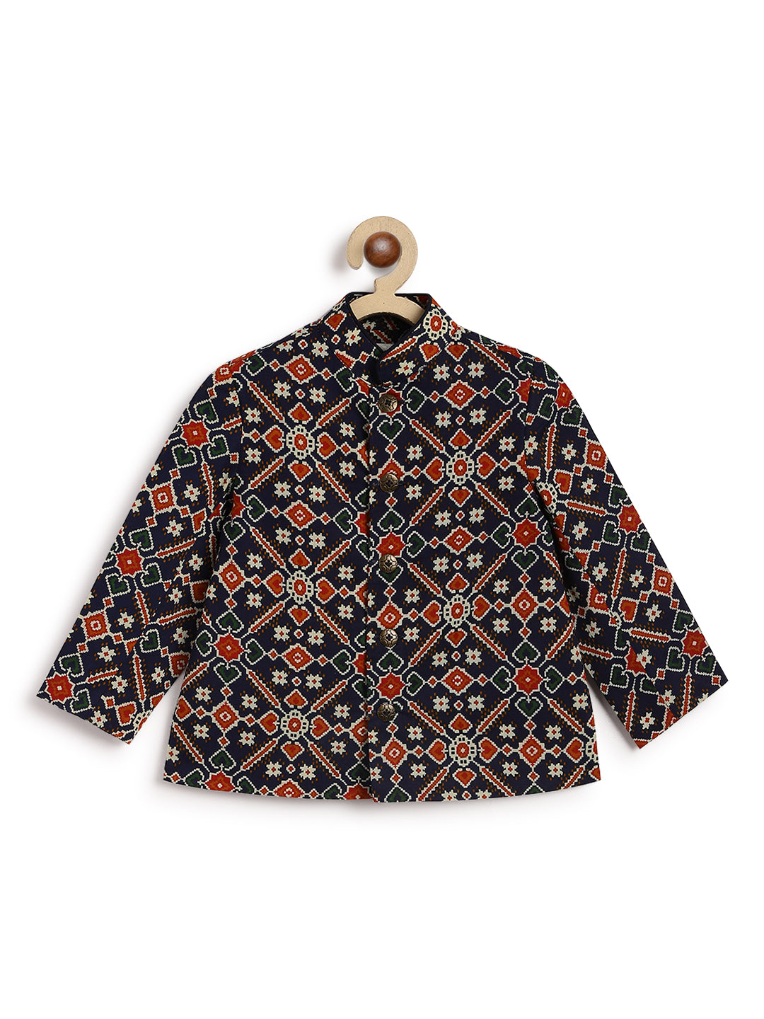 Tiber Taber Baby Boys Geometric Print Kurta and Dhoti Set, Navy Blue and Cream