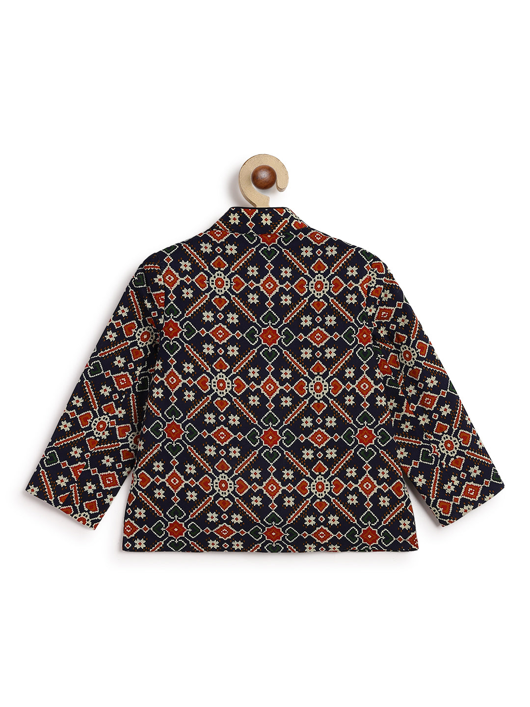 Tiber Taber Baby Boys Geometric Print Kurta and Dhoti Set, Navy Blue and Cream