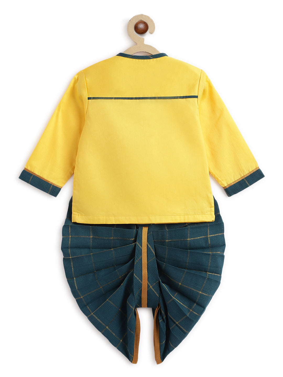 Tiber Taber Baby Boys Printed Kurta and Dhoti Set, Green and Yellow