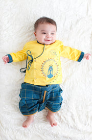 Tiber Taber Baby Boys Printed Kurta and Dhoti Set, Green and Yellow