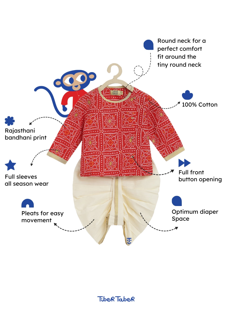 Tiber Taber Baby Boys Printed Kurta and Pyjama Set, Red