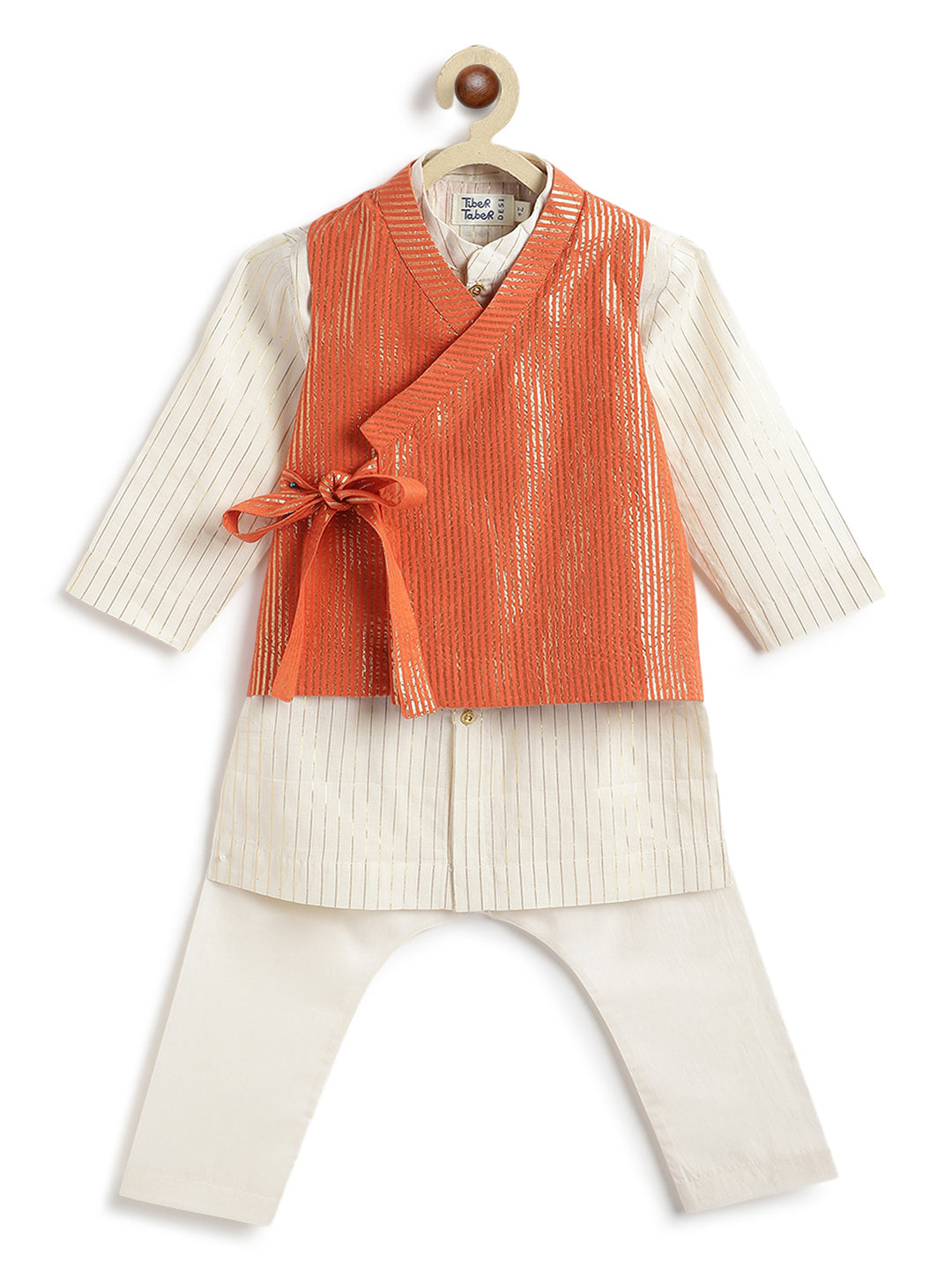 Tiber Taber Baby Boys Printed Kurta and Pyjama Set, Orange and off White