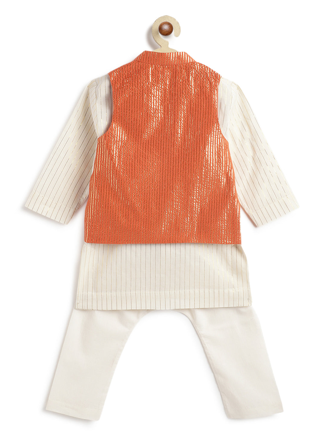 Tiber Taber Baby Boys Printed Kurta and Pyjama Set, Orange and off White