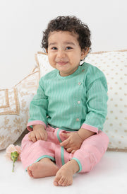 Tiber Taber Baby Boys Printed Kurta and  Dhoti Set, Green and Pink