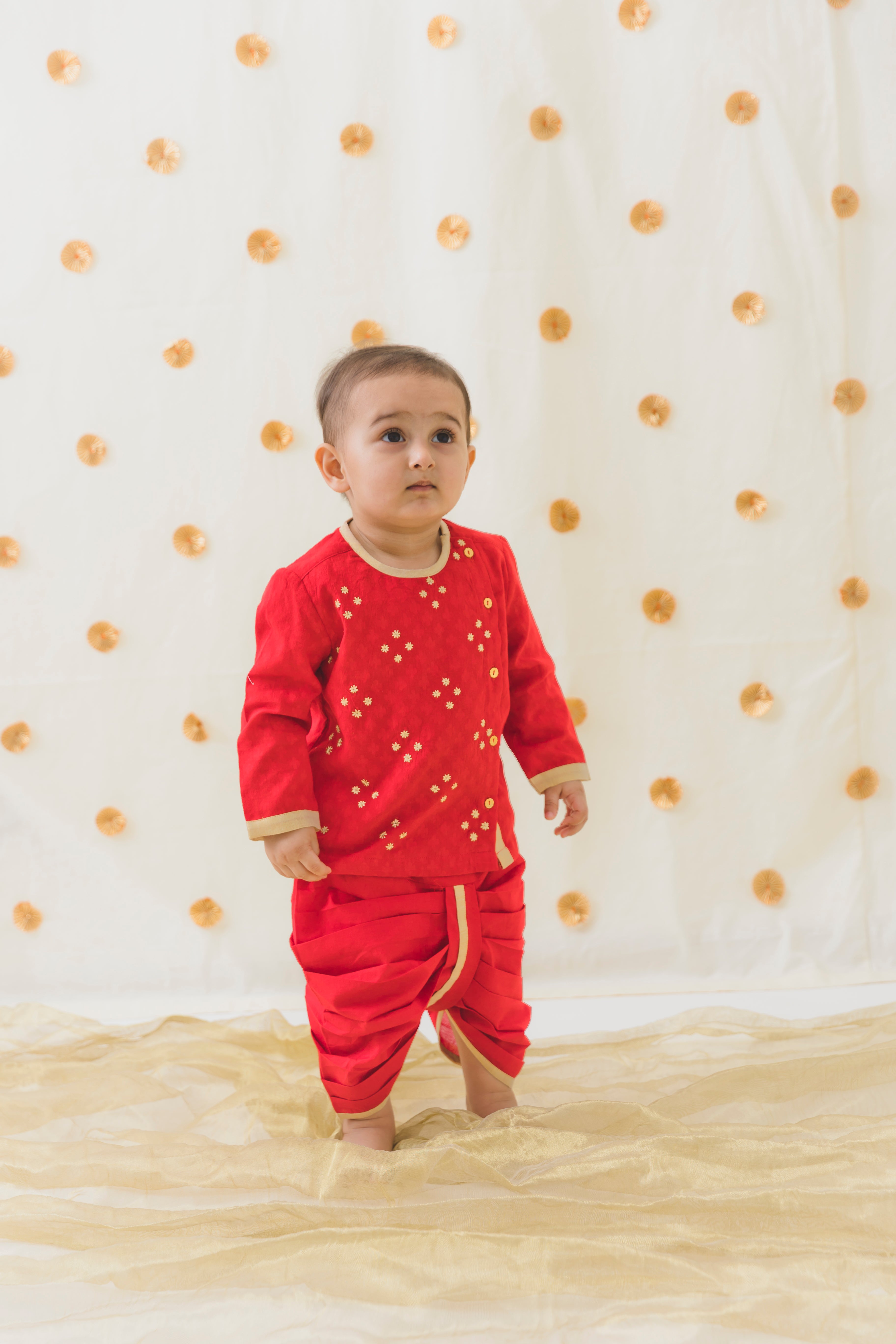 Tiber Taber Baby Boys Printed Kurta and Pyjama Set, Red