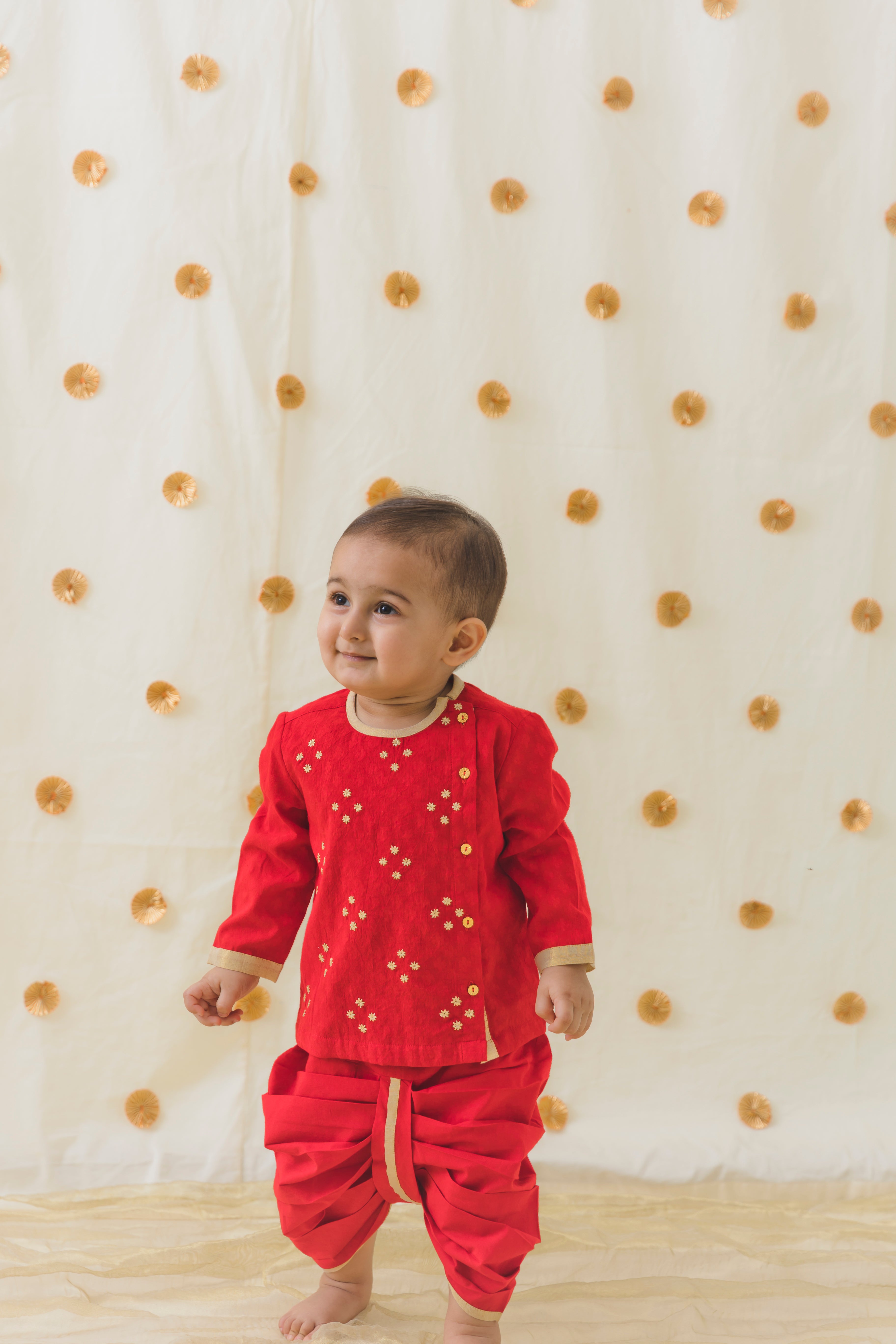 Tiber Taber Baby Boys Printed Kurta and Pyjama Set, Red