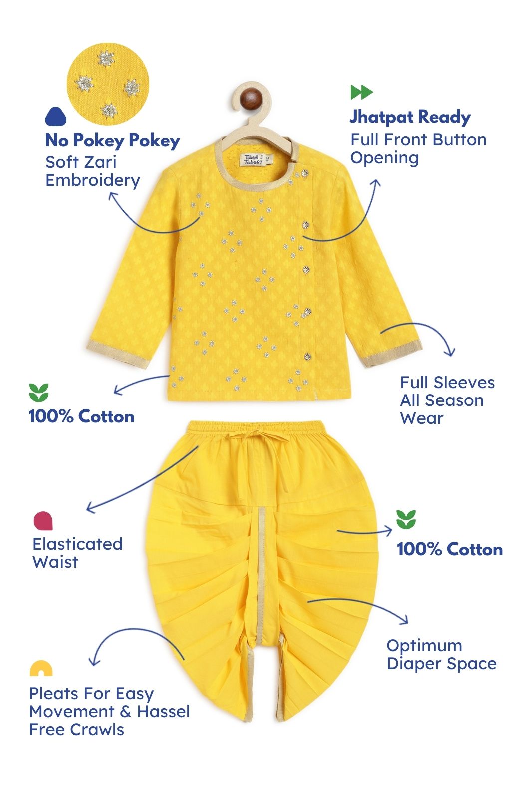 Tiber Taber Baby Boys Printed Kurta and Pyjama Set, Yellow