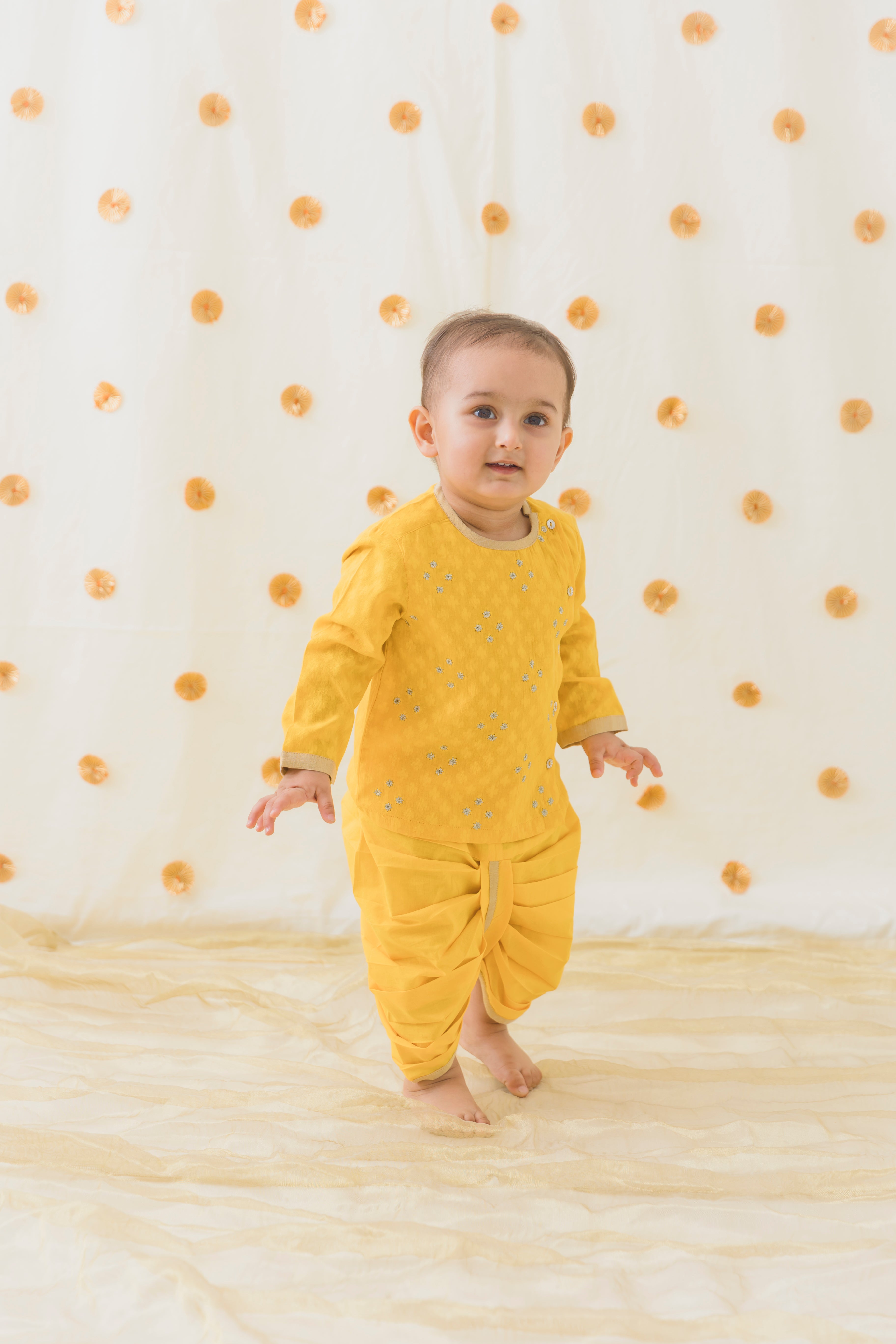 Tiber Taber Baby Boys Printed Kurta and Pyjama Set, Yellow