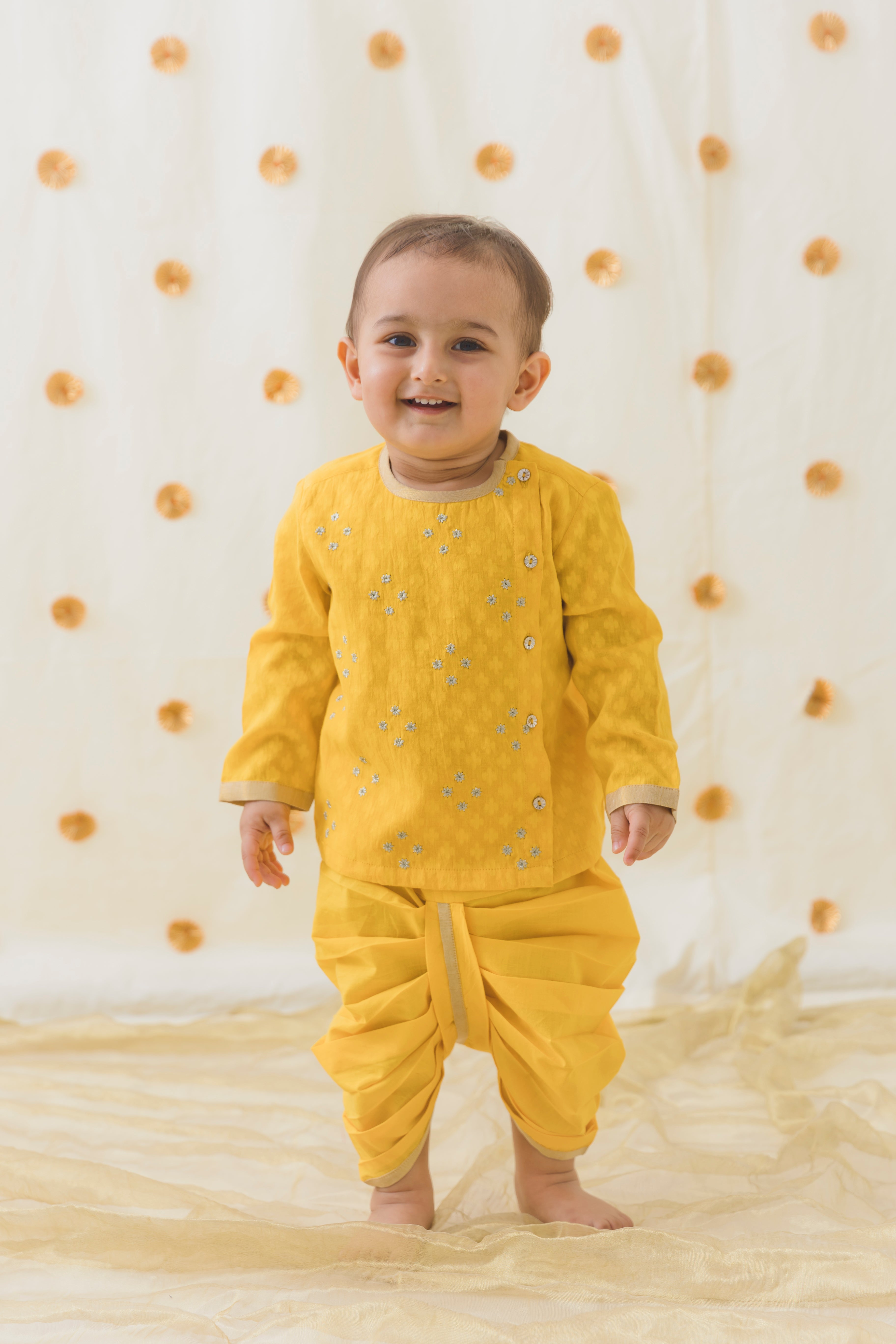 Tiber Taber Baby Boys Printed Kurta and Pyjama Set, Yellow