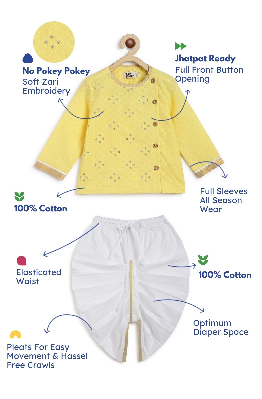 Tiber Taber Baby Boys Printed Kurta and Pyjama Set, Yellow