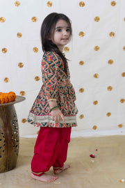 Tiber Taber Baby Girls Printed Angrakha Kurta and Salwar Set, Green and Red