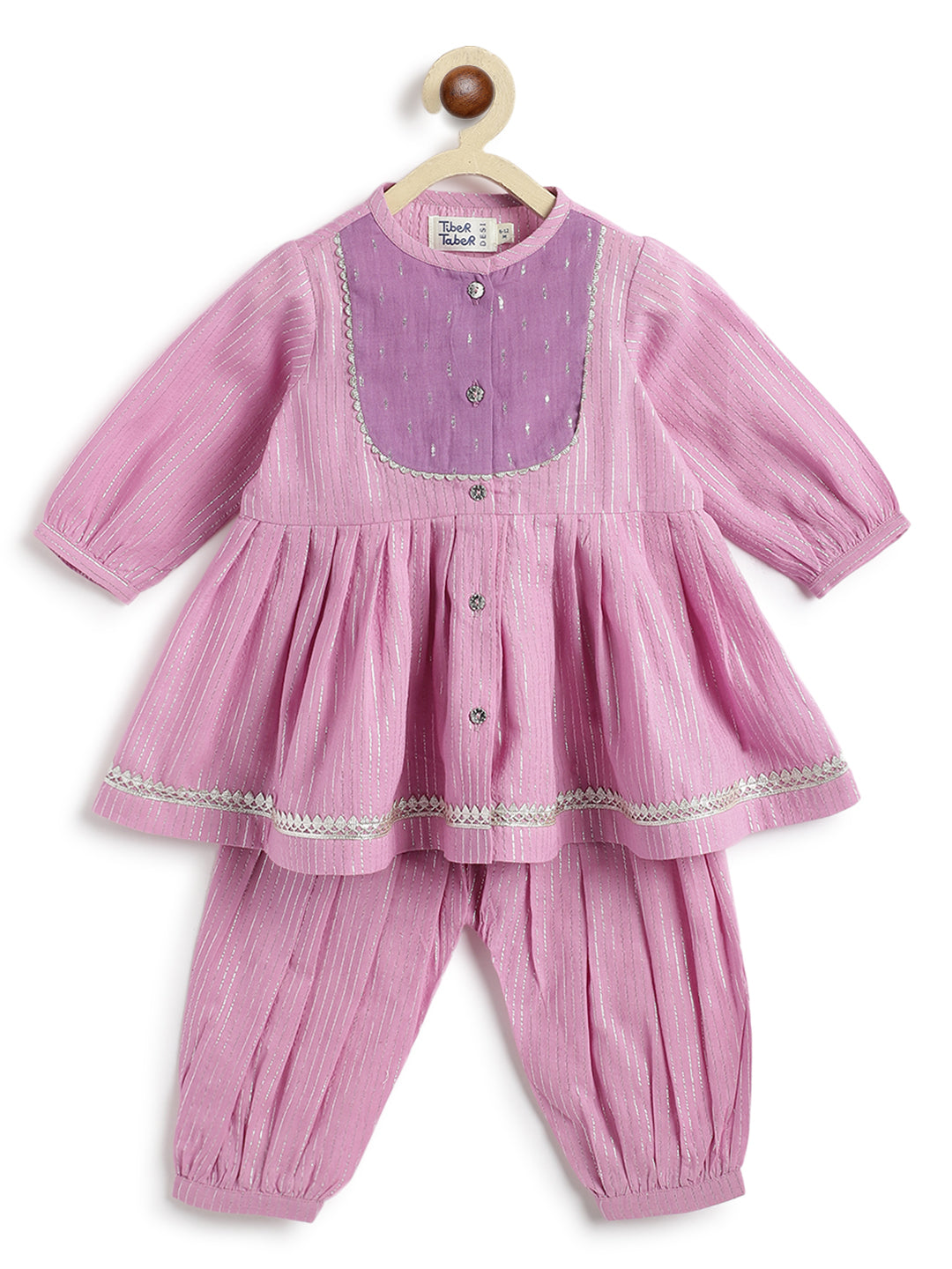 Tiber Taber Baby Girls Printed Angrakha Kurta and Salwar Set, Purple