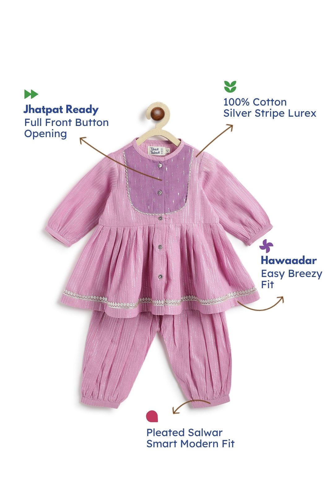 Tiber Taber Baby Girls Printed Angrakha Kurta and Salwar Set, Purple